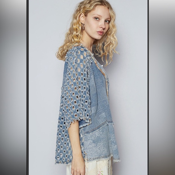 Patchwork Denim Button-Up Top - Picture 3 of 5